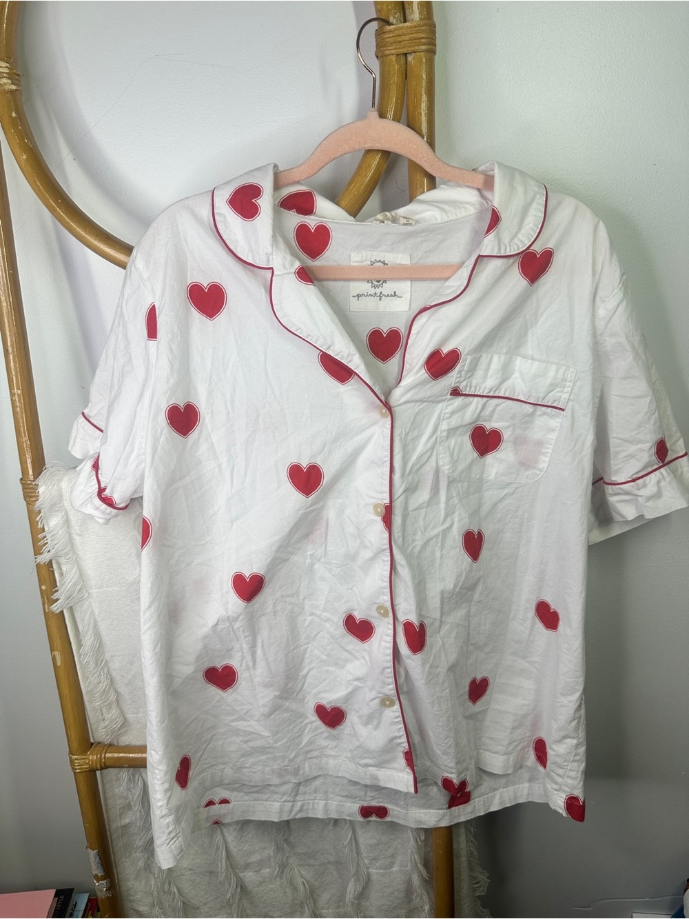 Printfresh Queen Of Hearts White Pajama Top w Hearts sz XL